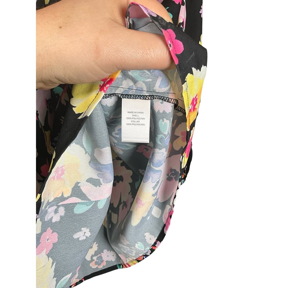 Cece Peter Pan Collar Top Women Large Multicolor Floral Print Casual Long Sleeve - Picture 4 of 4